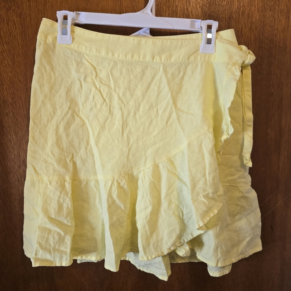 Free People Yellow Ruffled Linen Skirt Size 6